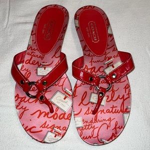 COACH Starla Red Patent Leather Thong Flat Sandals